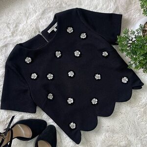 Endless Rose Floral Appliqué Crop Top Blouse – Black, Size S